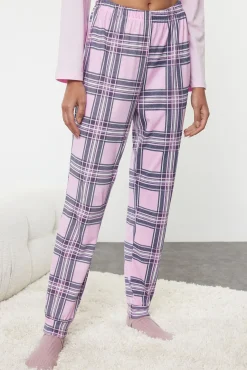 Conjunto de pijama de Natal xadrez rosa