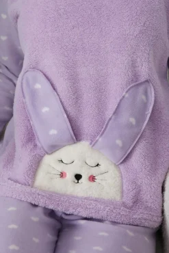 Conjunto de pijama de polar com corações na cor lilás
