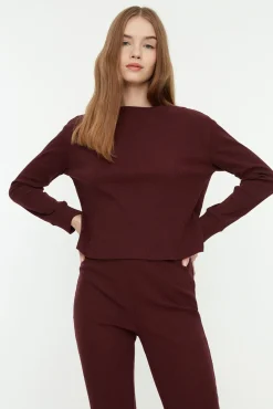 Conjunto de pijama de veludo cotelê bordô
