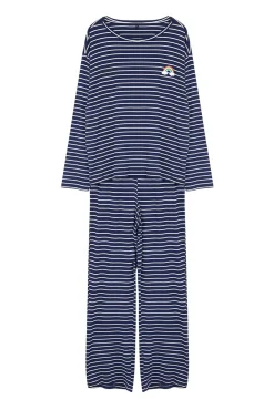 Conjunto de pijama de viscose riscas azul marinho