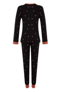 Conjunto de pijama jogger preto com estampado floral