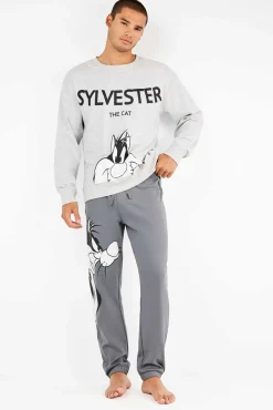 Conjunto de pijama masculino Sylvester em malha malha