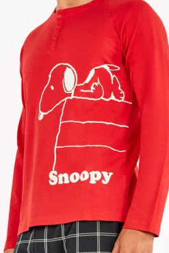 Conjunto de pijama masculino de malha interlock do Snoopy