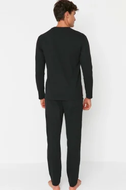 Conjunto de pijama preto com estampado de slogan e corte regular de 2 camadas