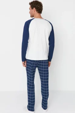 Conjunto de pijama xadrez regular fit azul marinho