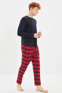 Conjunto de pijama xadrez multicolorido