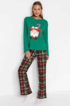 Conjunto de pijama xadrez verde de Natal