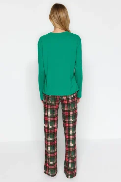 Conjunto de pijama xadrez verde de Natal
