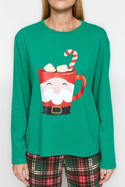 Conjunto de pijama xadrez verde de Natal