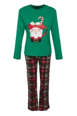 Conjunto de pijama xadrez verde de Natal