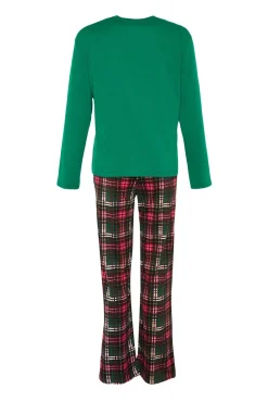 Conjunto de pijama xadrez verde de Natal