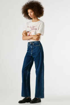Corte jeans reta de cintura ultra alta