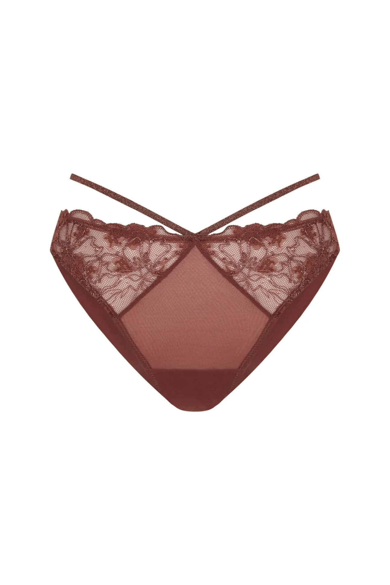Cueca brasileira de renda lurex marrom