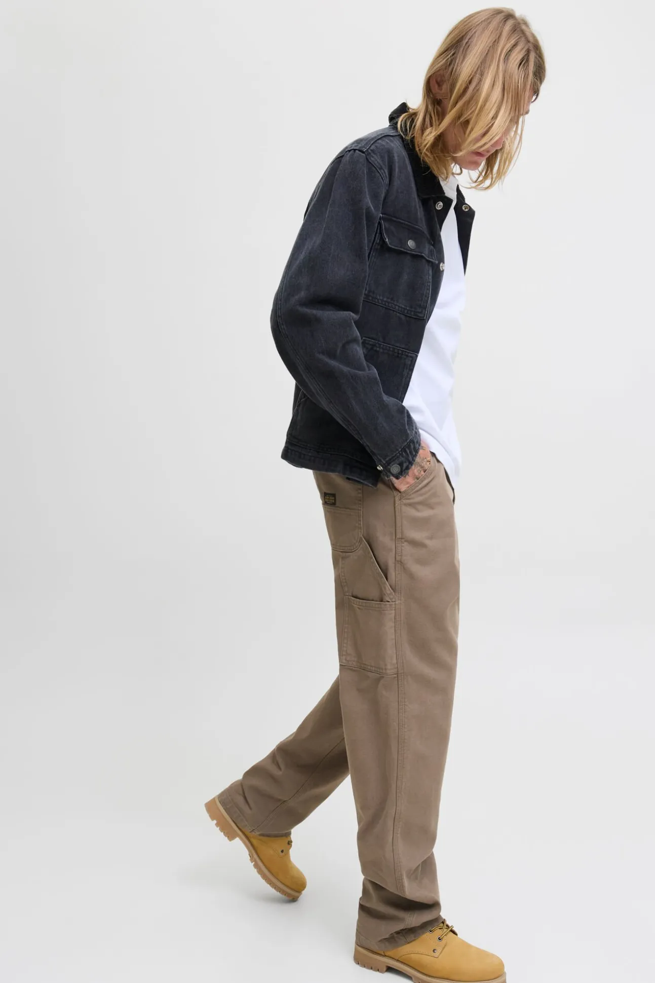 Denim cargo calça