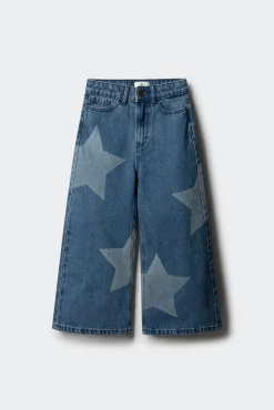 denim jeans culotte para meninas com estrelas