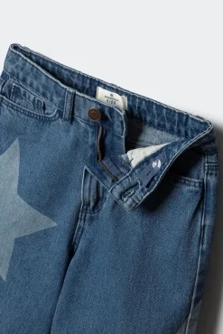 denim jeans culotte para meninas com estrelas
