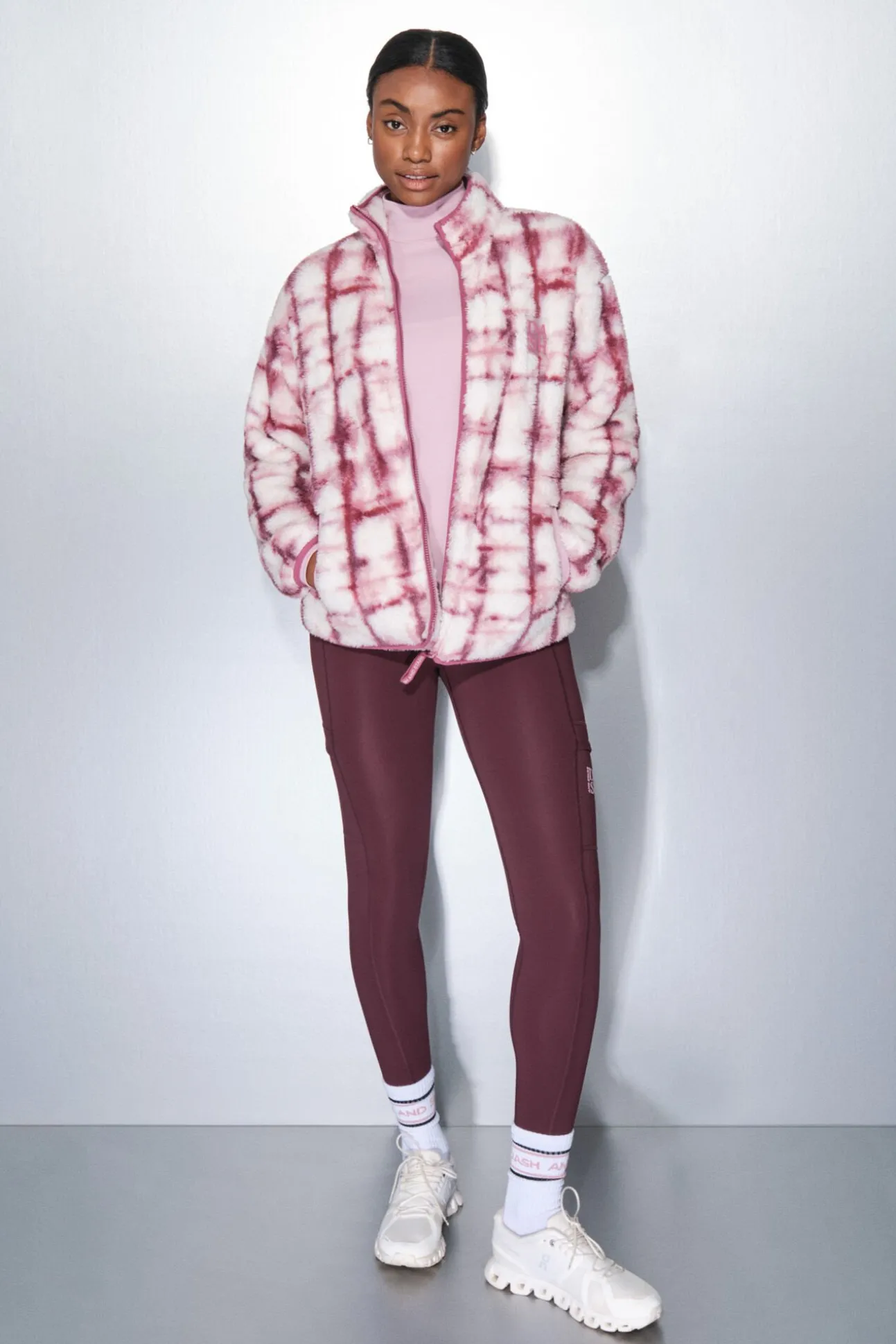 Fecho-Éclair de sweatshirt com polar rosa chiclete