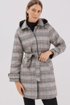 Gabardina acetinada capuz desmontável