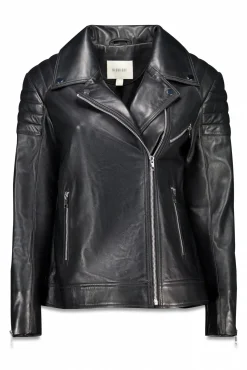 Jaqueta biker em napa com acolchoamento nos ombros