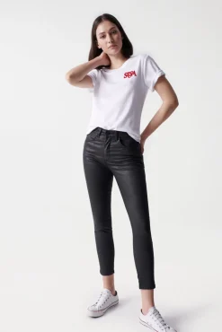 Jeans faith push in cropped com efeito coating