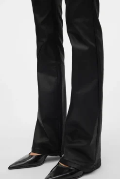 Jeans largos femininos com efeito polipele