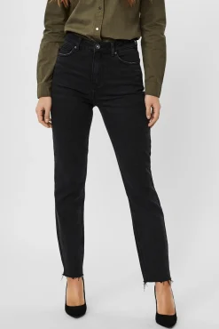 Jeans retas de cintura subida