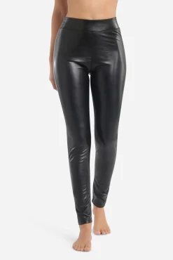 Leggings longas com efeito de couro para mulher