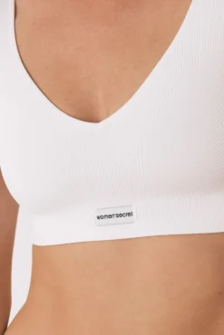 LOVELY top branco canelado sem costura