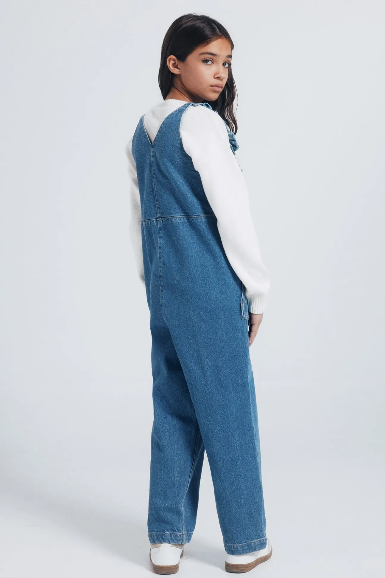 Macacão jeans longo para meninas