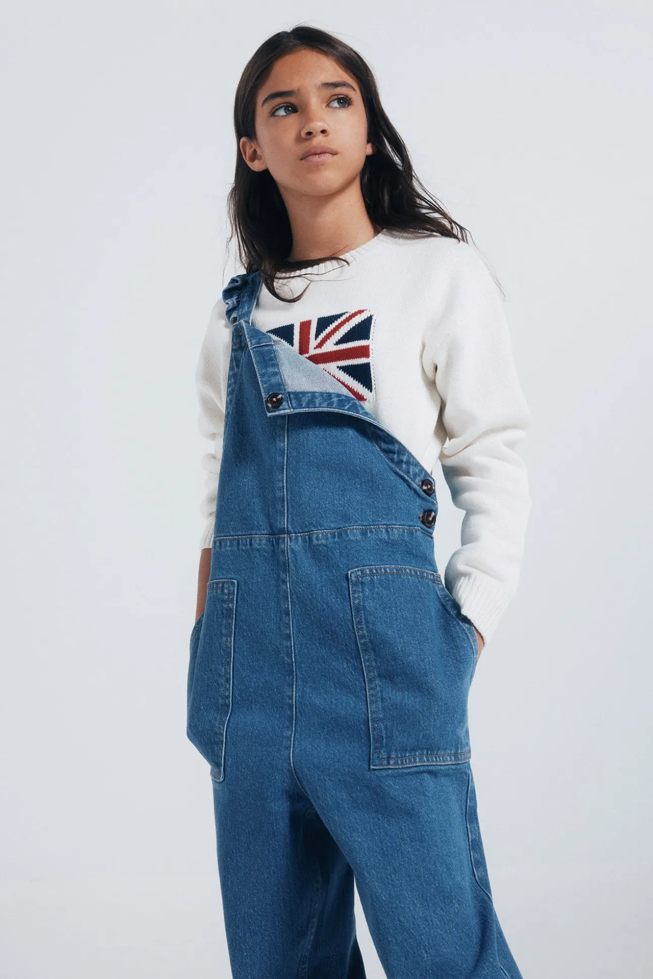 Macacão jeans longo para meninas