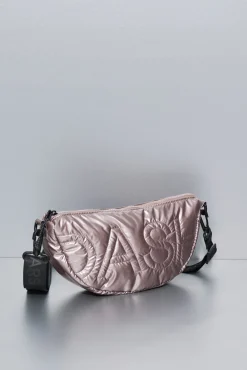 Mala de ombro em nylon rosa metálico