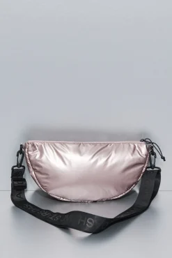Mala de ombro em nylon rosa metálico