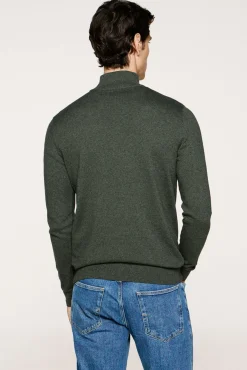 Malha 100% camisola com meia fecho-éclair .