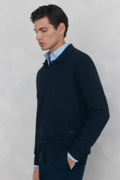 malha de malha de algodão com gola polo e botões