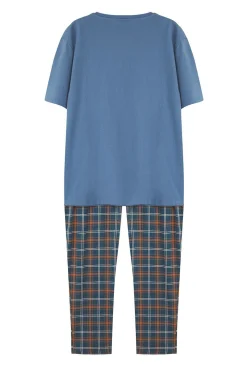 Malha de pijama de malha xadrez azul marinho com corte regular
