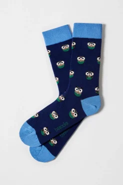 Meias altas de algodão orgânico cor azul