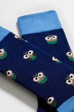 Meias altas de algodão orgânico cor azul