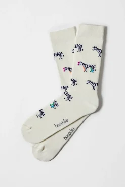 Meias altas de zebra Besocks em algodão orgânico off-white