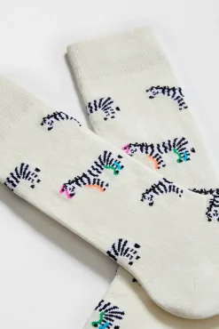 Meias altas de zebra Besocks em algodão orgânico off-white