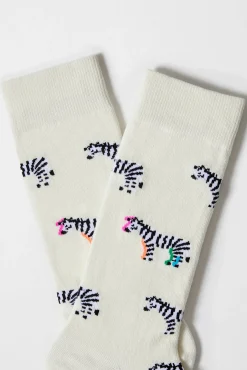 Meias altas de zebra Besocks em algodão orgânico off-white