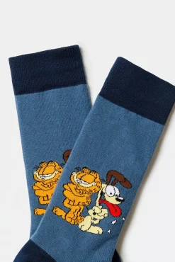 Meias altas Garfield Besocks em algodão orgânico na cor azul