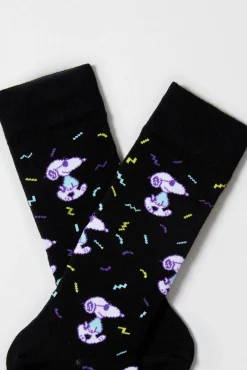 Meias altas Snoopy Besocks pretas de algodão orgânico