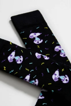 Meias altas Snoopy Besocks pretas de algodão orgânico