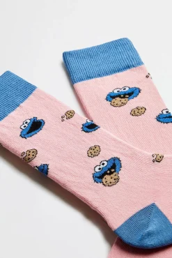 Meias Besocks rosa de algodão orgânico até o meias da Vila Sésamo