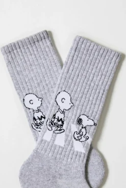 Meias esportivas Besocks Snoopy cinza de algodão orgânico