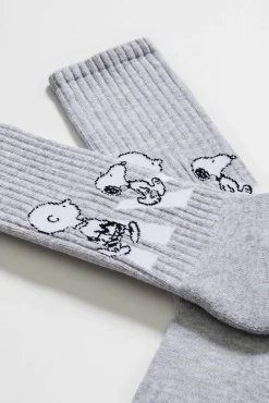 Meias esportivas Besocks Snoopy cinza de algodão orgânico