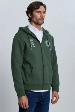 Moletom com sweatshirt e fecho-éclair verde