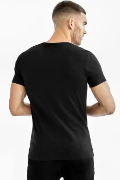 Pack de 2 t-shirts elásticas pretas com gola em bico