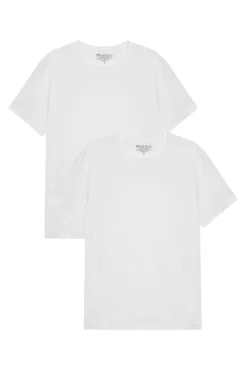 Pacote de 2 camisetas elásticas brancas de algodão orgânico com gola caixa