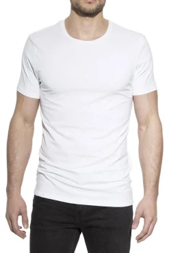 Pacote de 2 camisetas elásticas brancas de algodão orgânico com gola caixa